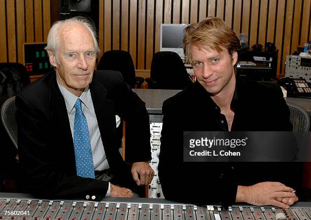 Sir George Martin and son Giles Martin, producers of The Beatles' "LOVE" album, at Capitol Studios