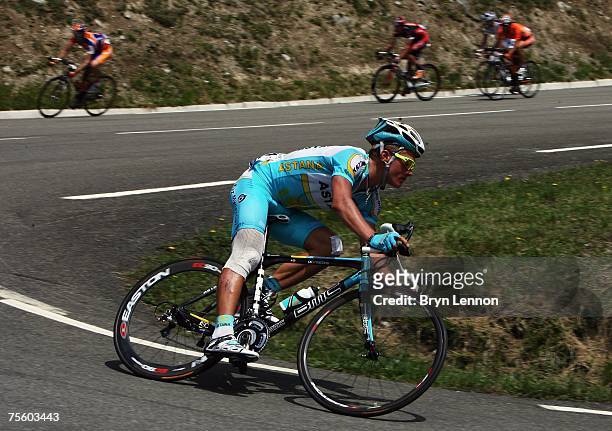Stage winner Alexandre Vinokourov of Kazakhstan and Astana in action during stage 15 of the 2007 Tour de France from Foix to Loudenvielle Le Louron...