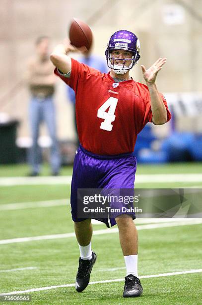 Tyler Thigpen in action at the Minnesota Vikings Rookie Training Camp held indoors at Winter Park.