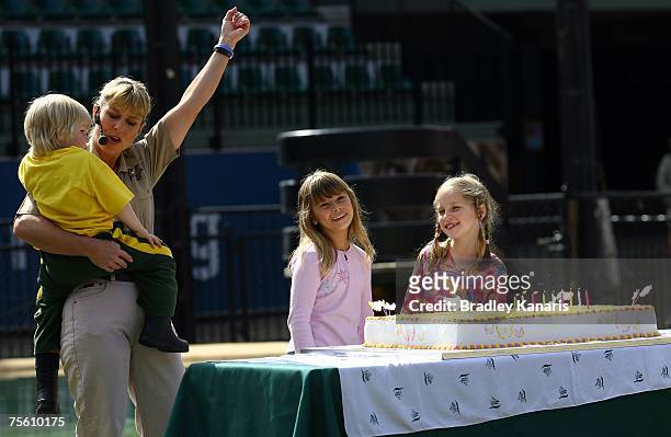 Bob Irwin, Terri Irwin and Bindi's best friend, Rosie Harris, celebrate with Bindi Irwin on her ninth birthday and the first without her father the...