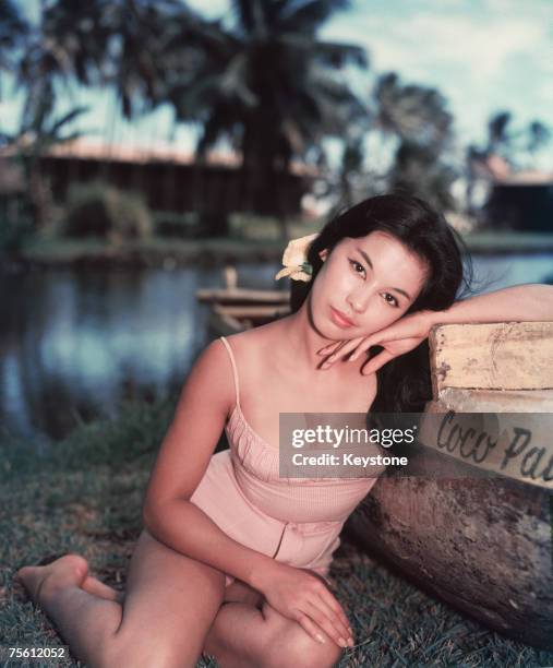 Vietnamese-French actress France Nuyen during a break in filming 'South Pacific', in which she plays Liat, 1958.