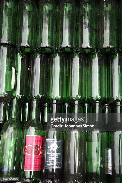 Empty winebottles are stored in front of a winery on July 24, 2007 in Moenchhof, Austria. Unusually strong insolation in eastern Austria has affected...