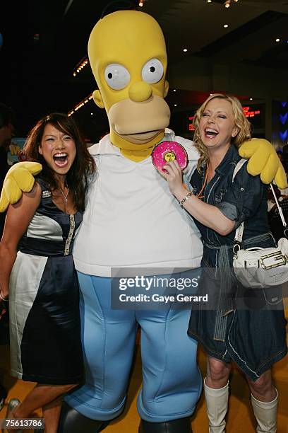 Kathleen De Leon and Kellie Hogart from "Hi Five" arrives on the yellow carpet at "The Simpsons Movie" Australian premiere at Hoyts Entertainment...