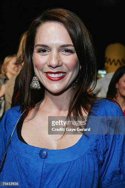 Actress Michala Banas from" McLeods Daughters" arrives on the yellow carpet at "The Simpsons Movie" Australian premiere at Hoyts Entertainment...