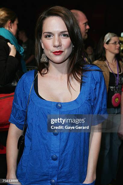 Actress Michala Banas from" McLeods Daughters" arrives on the yellow carpet at "The Simpsons Movie" Australian premiere at Hoyts Entertainment...