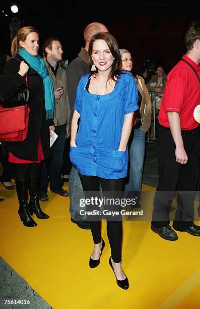 Actress Michala Banas from" McLeods Daughters" arrives on the yellow carpet at "The Simpsons Movie" Australian premiere at Hoyts Entertainment...