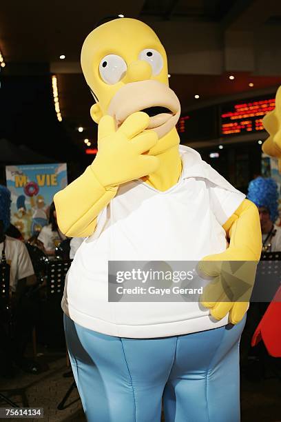 Homer Simpson poses on the yellow carpet at "The Simpsons Movie" Australian premiere at Hoyts Entertainment Quarter, Moore Park on July 24, 2007 in...