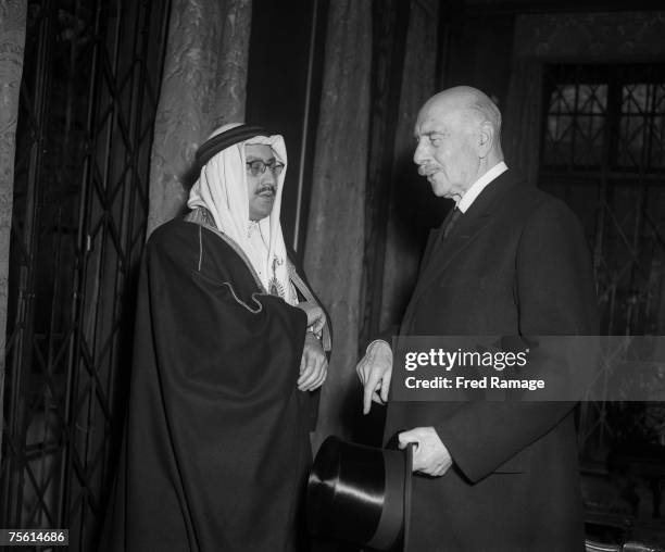 The Saudi Arabian Charge d'affaires in London with Alexander Cambridge, 1st Earl of Athlone at a memorial service for the late King Ibn Saud of Saudi...