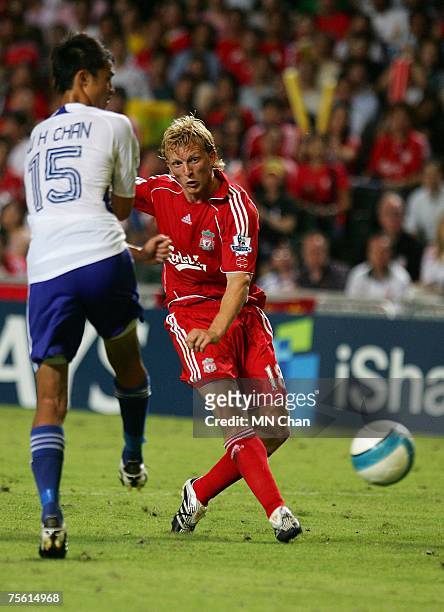 Dirk Kuyt of Liverpool in action during the pre-season Barclays Asia Trophy match between Liverpool FC and South China FC at Hong Kong Stadium on...