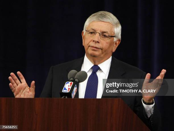 New York, UNITED STATES: National Basketball Association Commissioner David Stern takes questions during a news conference in New York 24 July...