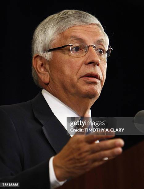 New York, UNITED STATES: National Basketball Association Commissioner David Stern takes questions during a news conference in New York 24 July 2007....