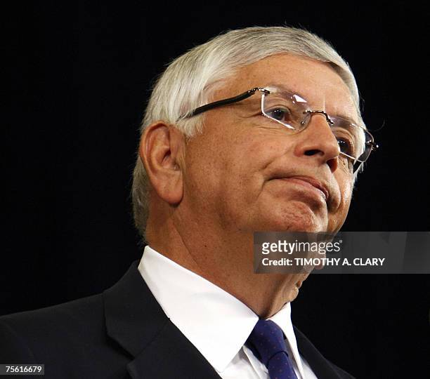 New York, UNITED STATES: National Basketball Association Commissioner David Stern takes questions during a news conference in New York 24 July...