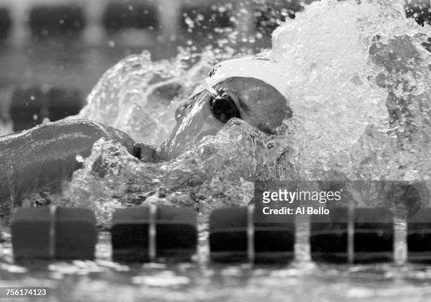 Janet Evans of the United States competes in the Women's 800 metres Freestyle event at the XXVI Summer Olympic Games on 25 July 1996 at the Georgia...