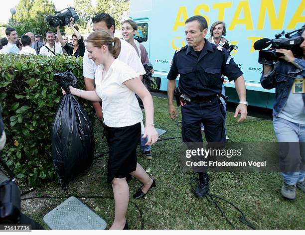 The Police search the trash at the Astana Team Hotel Palmeraie in Pau, during a rest day in of the Tour de France on July 24, 2007 in Pau, France....