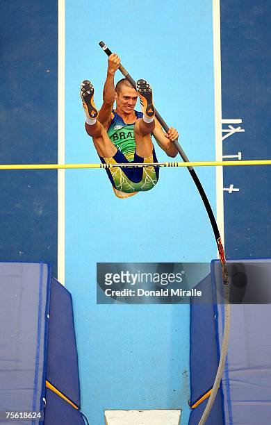 Carlos Chinin of Brazil competes in the Pole Vault event of the Men's Decathlon during the 2007 XV Pan American Games at the Joao Havelange Stadium...