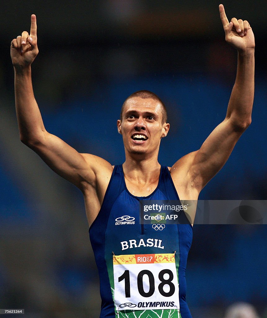 Brazil's runner Carlos Chinin celebrates...