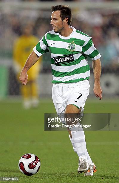 Maciej Zurawski of Glasgow Celtic FC looks to play the ball to the middle of the field during the 2007 Sierra Mist MLS All-Star Game at Dick's...