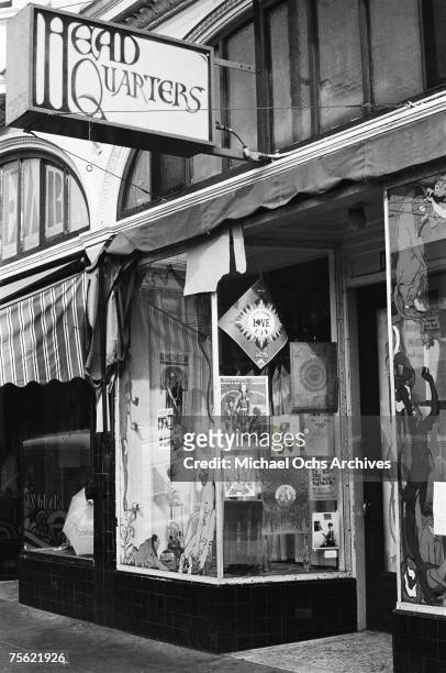 Head Quarters, a Haight-Ashbury head shop, stands in the middle of the Haight in San Francisco, California, in the early summer, 1967.