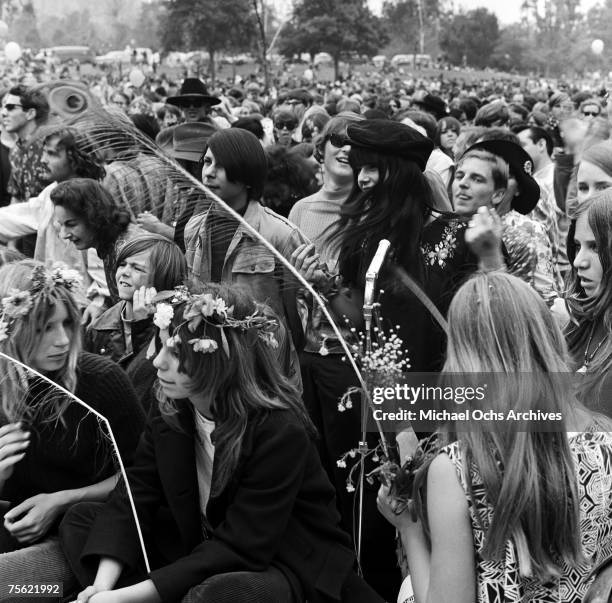 Hippies gather at Elysian Park for a "Love-In," a celebration of peace and love, at Eysian Park in Los Angeles, California, on March 26, 1967.