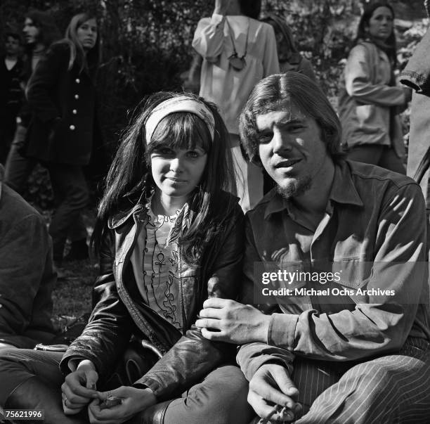 Hippies gather at Elysian Park for a "Love-In," a celebration of peace and love, at Eysian Park in Los Angeles, California, on March 26, 1967.