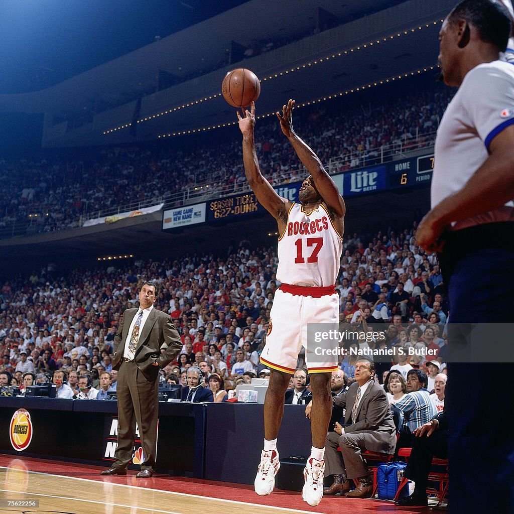 1995 Rockets Final Mario Elie of the Houston Rockets attempts a shot against the Orlando ...