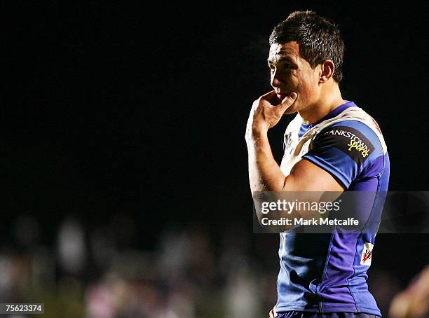 Sonny Bill Williams of the Bulldogs looks on during the round 15 NRL match between the Manly Warringah Sea Eagles and the Bulldogs at Brookvale Oval...