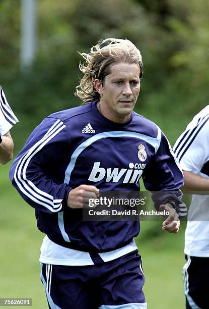 Real Madrid's Spanish defender Michel Salgado runs during a Real Madrid training session on July 25, 2007 in Irdning, Austria.