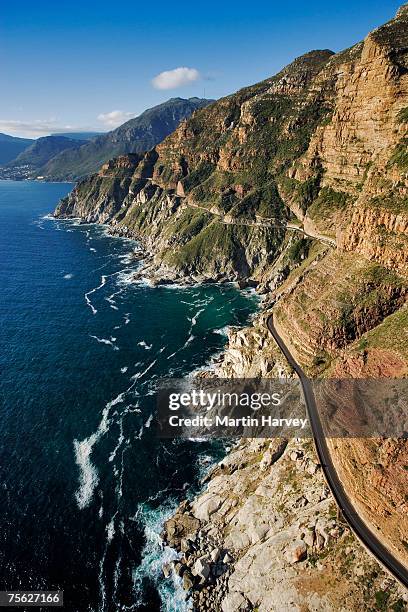 south africa, cape town, aerial view of chapman's peak drive - chapmans peak stock pictures, royalty-free photos & images
