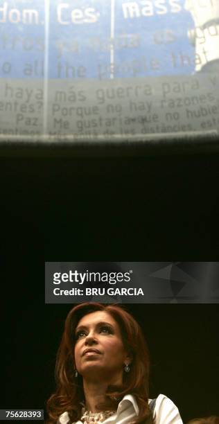 Cristina Kirchner, wife of the Argentine President Nestor Kirchner is shown around the monument to those who died in the 2004 Madrid train in Madrid...