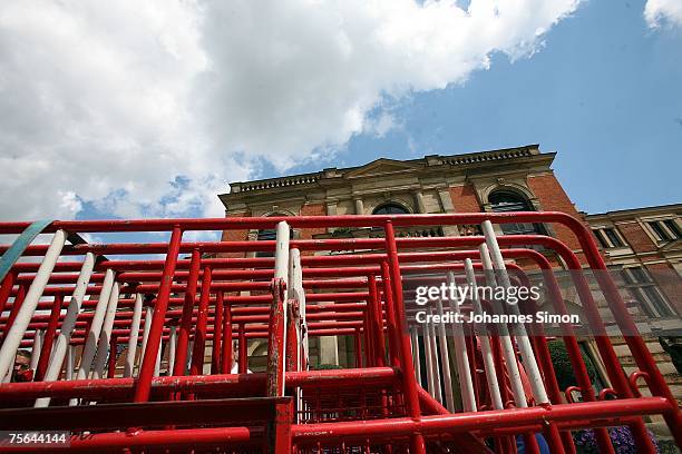 Road blocks are stored in front of the Richard Wagner Opera House prior to the premiere of the Richard Wagner festival on July 25, 2007 in Bayreuth,...