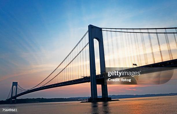 sunrise at verrazano bridge, new york, united states - verrazano narrows bridge stock pictures, royalty-free photos & images