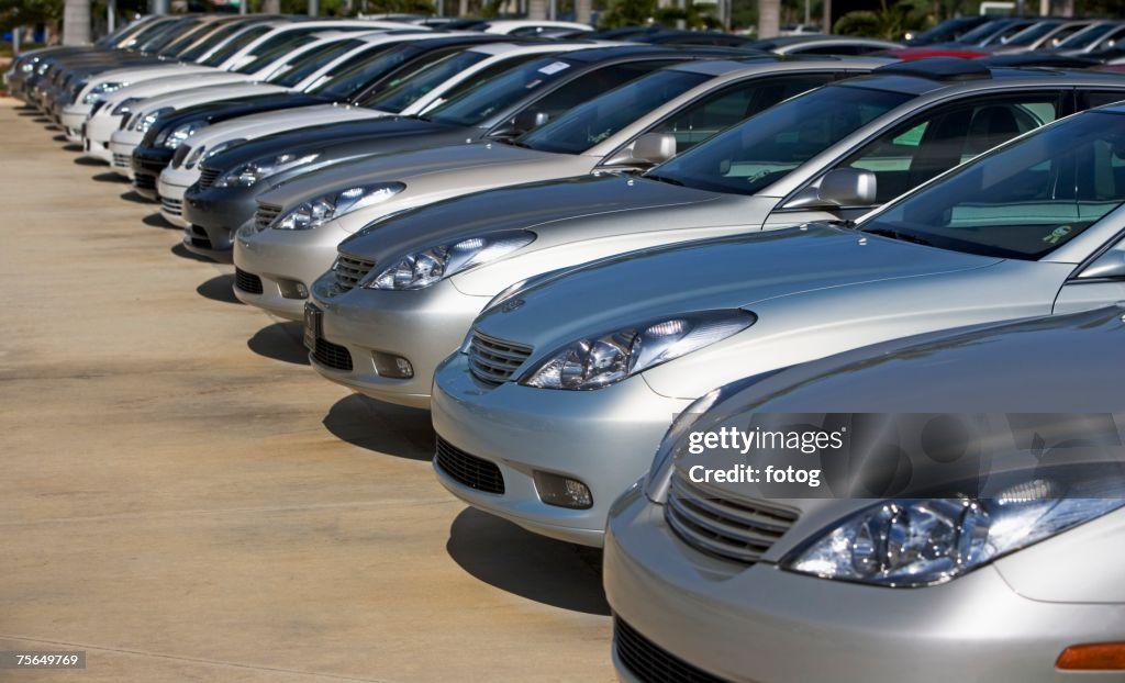 Row of new cars on lot