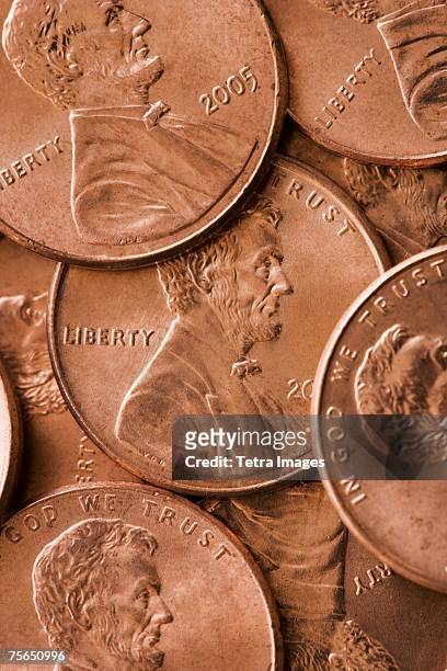 close up of pennies - 米国硬貨 ストックフォトと画像