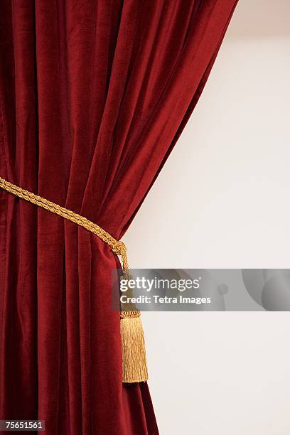close up of curtain and tieback - rideau de scène photos et images de collection