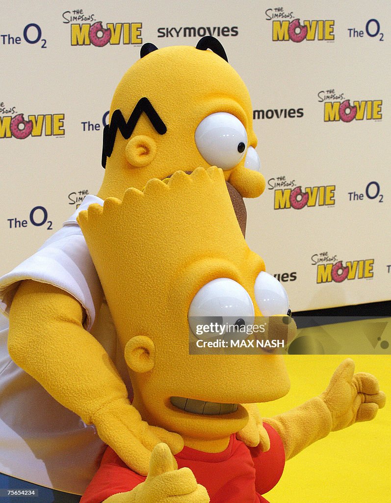 Mascots dressed as Homer Simpson and Bart Simpson entertain fans