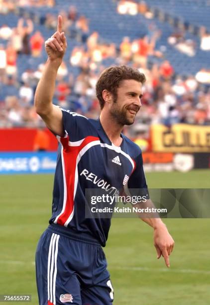 New England Revolution's Pat Noonan celebrates goal against Columbus Crew during MLS action at Gillette Stadium in Foxborough, Massachusetts on June...