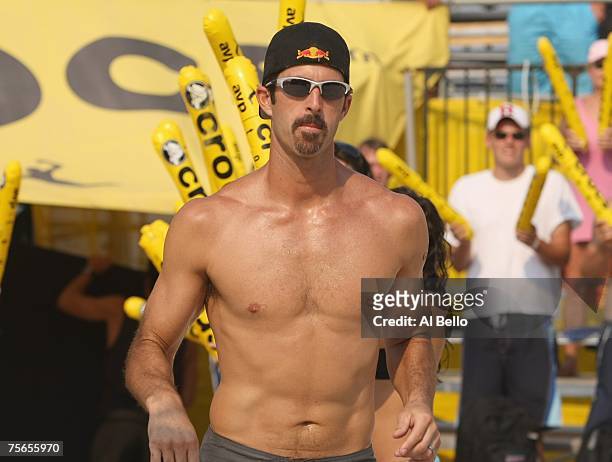 Todd Rogers is introduced in the finals at the AVP Seaside Heights Open on July 8, 2007 at Seaside Heights Beach in Seaside Heights, New Jersey.