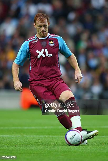 James Collins of West Ham United pictured during the pre-seaon friendly match between MK Dons and West Ham United at Stadium:Mk on July 25, 2007 in...