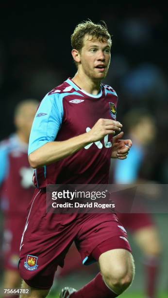 Jon Spector of West Ham United pictured during the pre-seaon friendly match between MK Dons and West Ham United at Stadium:Mk on July 25, 2007 in...