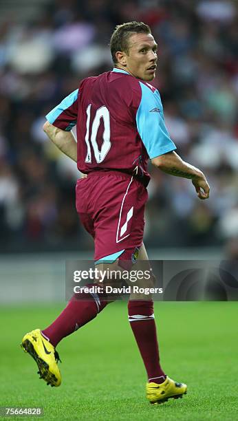 Craig Bellamy of West Ham pictured during the pre-seaon friendly match between MK Dons and West Ham United at Stadium:Mk on July 25, 2007 in Milton...