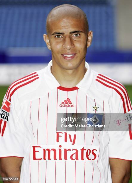 Hamburg, GERMANY Mohamed Zidan poses during the Bundesliga 1st Team Presentation of Hamburger SV at the HSH Nordbank Arena Hamburg on July 26, 2007...