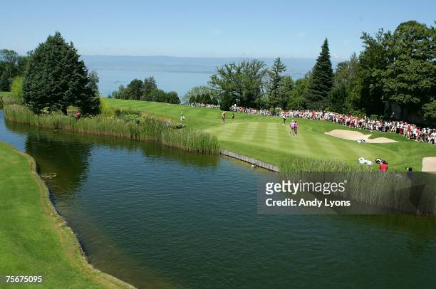 General view of the 5th green during the first round of The Evian Masters on July 26, 2007 in Evian, France.