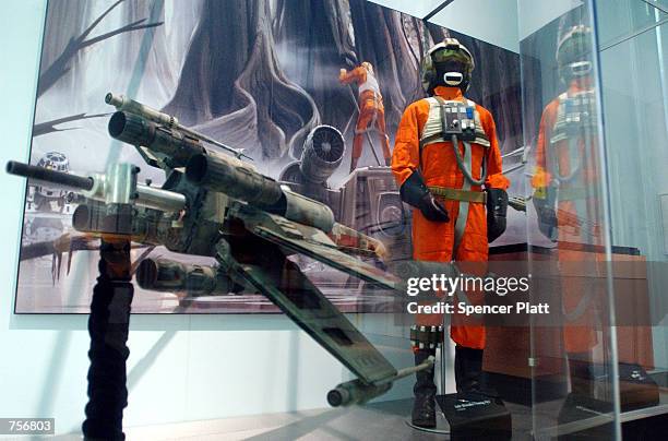 Rebel X-Wing Starfighter uniform is displayed April 4, 2002 at the exhibit "Star Wars: The Magic of the Myth" at the Brooklyn Museum of Art in...