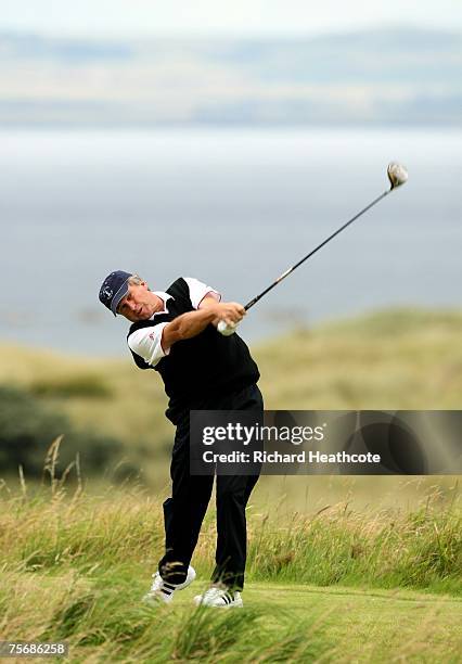 Wayne Grady of Australia tees off at the 6th during the first round of The Senior Open Championship 2007 at the Honourable Company of Edinburgh...