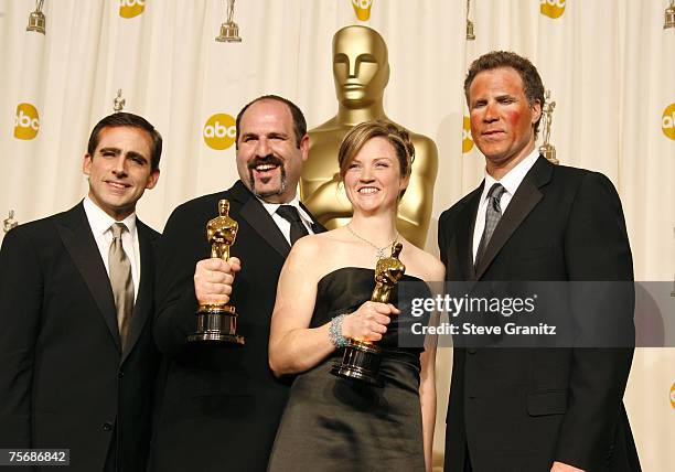 Howard Berger and Tami Lane, winner Best Makeup for ?The Chronicles of Narnia: The Lion, the Witch and the Wardrobe?, with presenters Steve Carell...