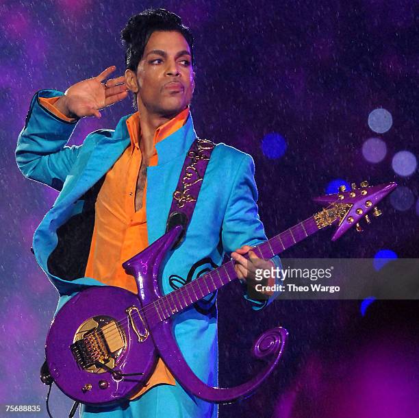 Prince performs at half time during Super Bowl XLI between the Indianapolis Colts and Chicago Bears at Dolphins Stadium in Miami, Florida on February...