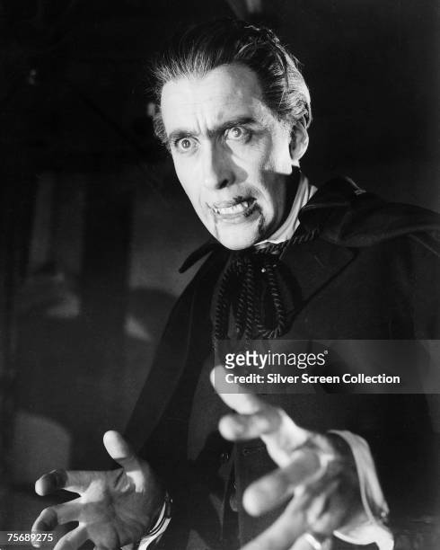 British actor Christopher Lee stars as vampiric Count in the Hammer classic 'Dracula', aka 'The Horror of Dracula', 1958.