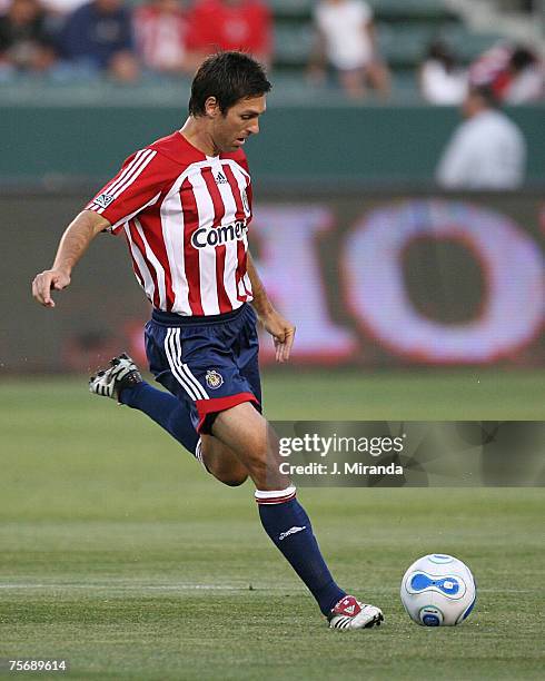 Chivas USA's Ante Razov scored in the 19th minute of play against the Columbus Crew at the Home Depot Center.