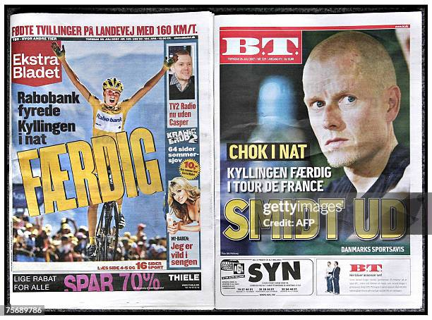 Combo dated 26 July 2007 shows two Danish tabloids, Ekstra Bladet and B.T. Publishing the news that the Rabobank cycling team has fired the overall...