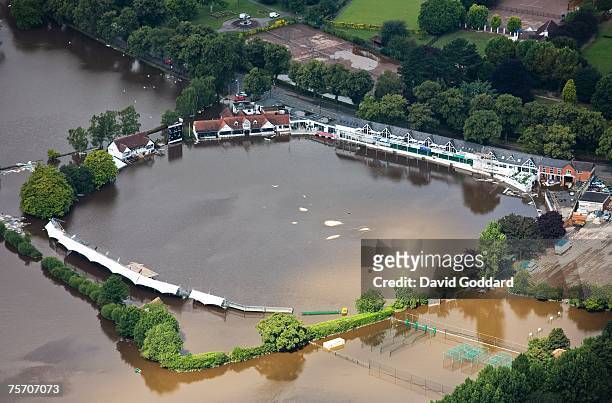 New Road, the home of Worcestershire County Cricket Club is pictured as one of the worst floods to hit the Vale of Gloucester leaves thousands...